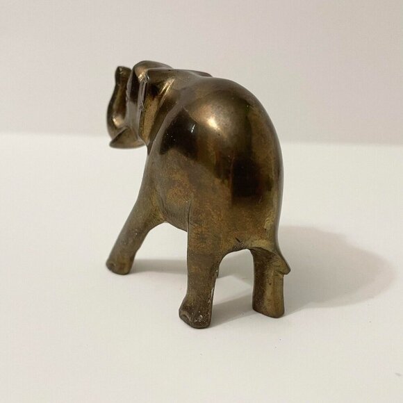 Vintage Brass Elephant Figure 3 Inch Long Trunk Up Figurine - Picture 7 of 16